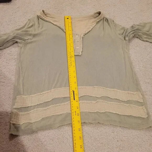 Nwot POL Ribbed Long Sleeve Henley Shirt Top Green Distressee Oversized Small - Picture 8 of 11